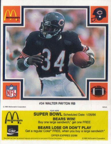 1985 McDonald's Chicago Bears - Yellow Tab #NNO Walter Payton Front
