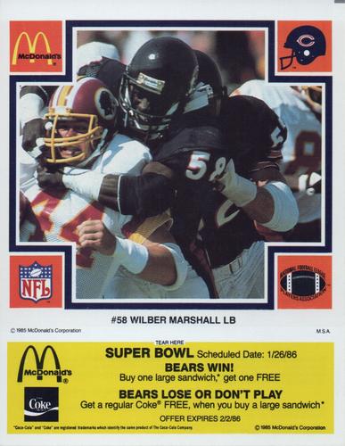 1985 McDonald's Chicago Bears - Yellow Tab #NNO Wilber Marshall Front