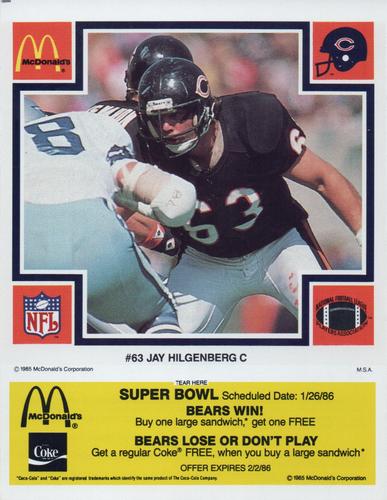 1985 McDonald's Chicago Bears - Yellow Tab #NNO Jay Hilgenberg Front