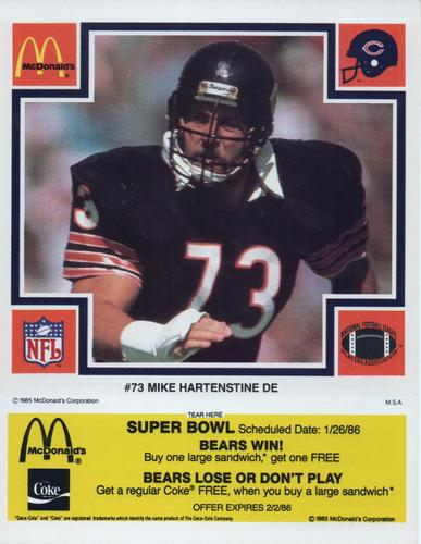 1985 McDonald's Chicago Bears - Yellow Tab #NNO Mike Hartenstine Front