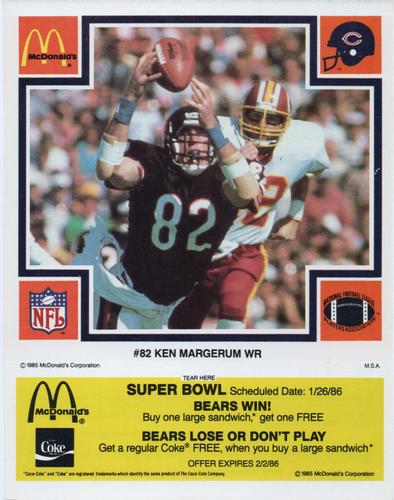 1985 McDonald's Chicago Bears - Yellow Tab #NNO Ken Margerum Front