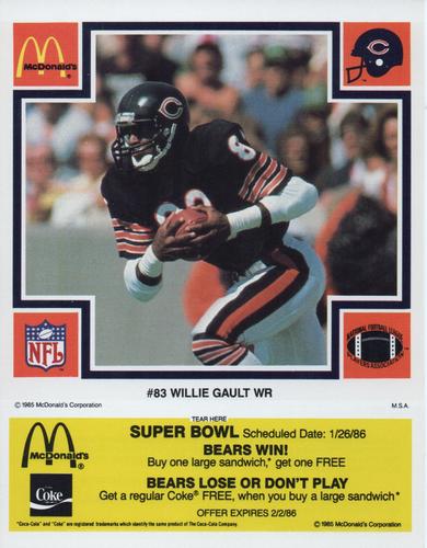 1985 McDonald's Chicago Bears - Yellow Tab #NNO Willie Gault Front