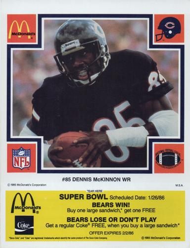 1985 McDonald's Chicago Bears - Yellow Tab #NNO Dennis McKinnon Front