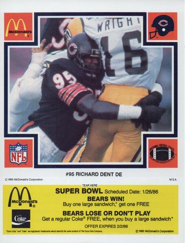 1985 McDonald's Chicago Bears - Yellow Tab #NNO Richard Dent Front
