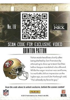 2013 Panini Prizm - HRX Rookies #16 Quinton Patton Back