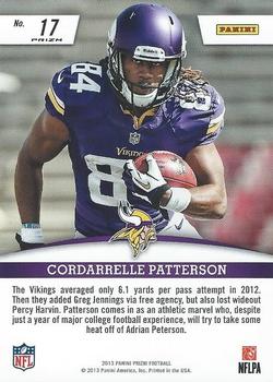 2013 Panini Prizm - Rookie Impact Prizms Red Pulsar #17 Cordarrelle Patterson Back