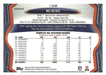 2013 Topps Chrome - Blue Wave Refractors #108 Wes Welker Back