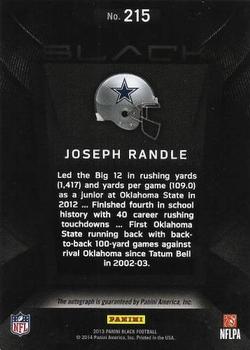 2013 Panini Black #215 Joseph Randle Back