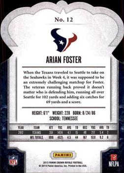 2013 Panini Crown Royale #12 Arian Foster Back