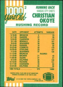 1990 Topps - 1000 Yard Club #2 Christian Okoye Back