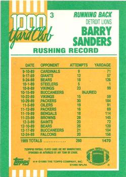 1990 Topps - 1000 Yard Club #3 Barry Sanders Back