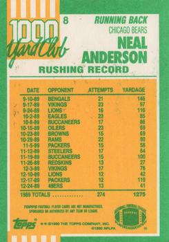 1990 Topps - 1000 Yard Club #8 Neal Anderson Back