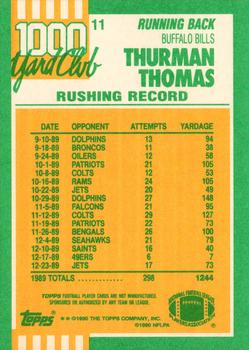 1990 Topps - 1000 Yard Club #11 Thurman Thomas Back