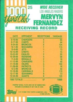 1990 Topps - 1000 Yard Club #25 Mervyn Fernandez Back