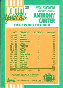 1990 Topps - 1000 Yard Club #26 Anthony Carter Back