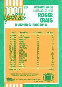1990 Topps - 1000 Yard Club #28 Roger Craig Back
