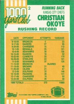 1990 Topps - 1000 Yard Club #2 Christian Okoye Back