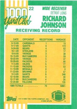 1990 Topps - 1000 Yard Club #22 Richard Johnson Back