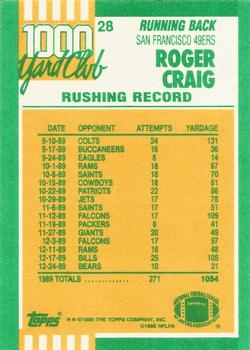 1990 Topps - 1000 Yard Club #28 Roger Craig Back