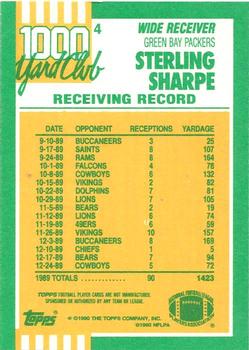1990 Topps - 1000 Yard Club #4 Sterling Sharpe Back