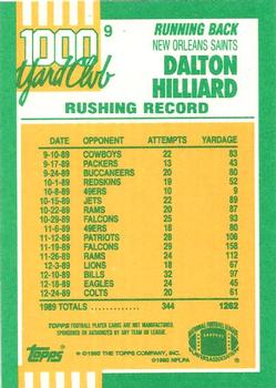 1990 Topps - 1000 Yard Club #9 Dalton Hilliard Back