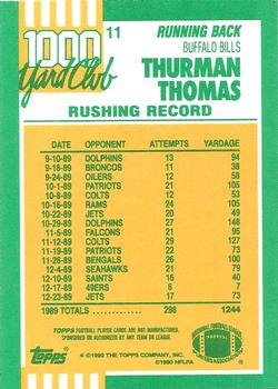 1990 Topps - 1000 Yard Club #11 Thurman Thomas Back