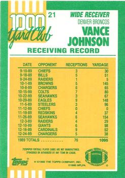 1990 Topps - 1000 Yard Club #21 Vance Johnson Back
