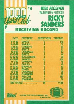 1990 Topps - 1000 Yard Club #19 Ricky Sanders Back