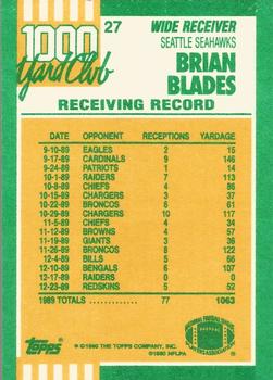 1990 Topps - 1000 Yard Club #27 Brian Blades Back