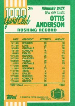 1990 Topps - 1000 Yard Club #29 Ottis Anderson Back