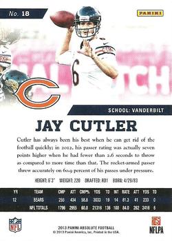 2013 Panini Absolute - Retail #18 Jay Cutler Back