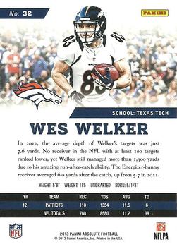 2013 Panini Absolute - Retail #32 Wes Welker Back