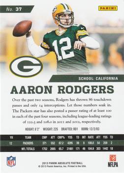 2013 Panini Absolute - Retail #37 Aaron Rodgers Back