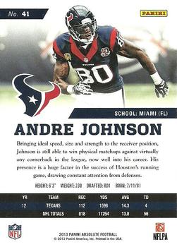 2013 Panini Absolute - Retail #41 Andre Johnson Back