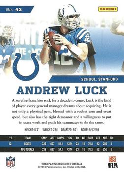 2013 Panini Absolute - Retail #43 Andrew Luck Back