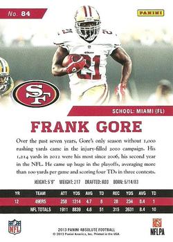 2013 Panini Absolute - Retail #84 Frank Gore Back