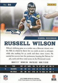 2013 Panini Absolute - Retail #86 Russell Wilson Back