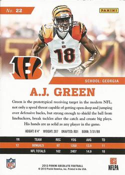 2013 Panini Absolute - Retail #22 A.J. Green Back