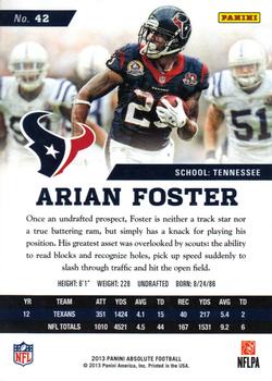 2013 Panini Absolute - Retail #42 Arian Foster Back