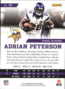 2013 Panini Absolute - Retail #57 Adrian Peterson Back