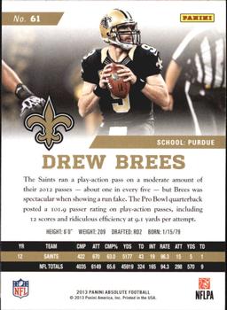 2013 Panini Absolute - Retail #61 Drew Brees Back