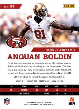 2013 Panini Absolute - Retail #83 Anquan Boldin Back