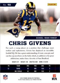 2013 Panini Absolute - Retail #90 Chris Givens Back