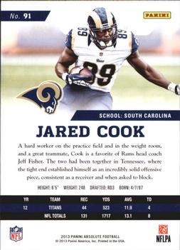 2013 Panini Absolute - Retail #91 Jared Cook Back