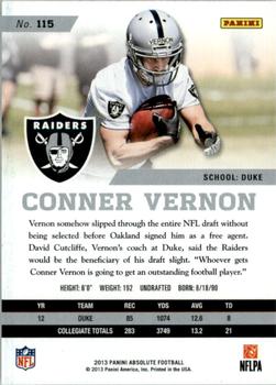 2013 Panini Absolute - Retail #115 Conner Vernon Back