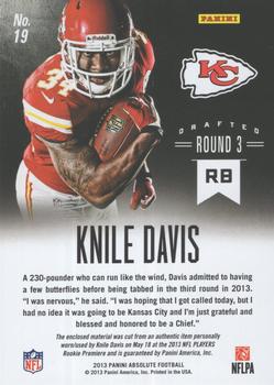 2013 Panini Absolute - NFL Rookie Jersey Collection #19 Knile Davis Back