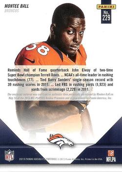 2013 Panini Absolute - Rookie Premiere Materials AFC/NFC #229 Montee Ball Back