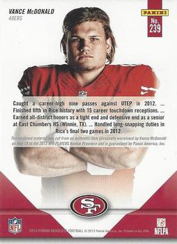 2013 Panini Absolute - Rookie Premiere Materials AFC/NFC #239 Vance McDonald Back