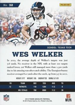 2013 Panini Absolute - Spectrum Red #32 Wes Welker Back