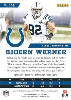 2013 Panini Absolute - Spectrum Autographs Silver #109 Bjoern Werner Back